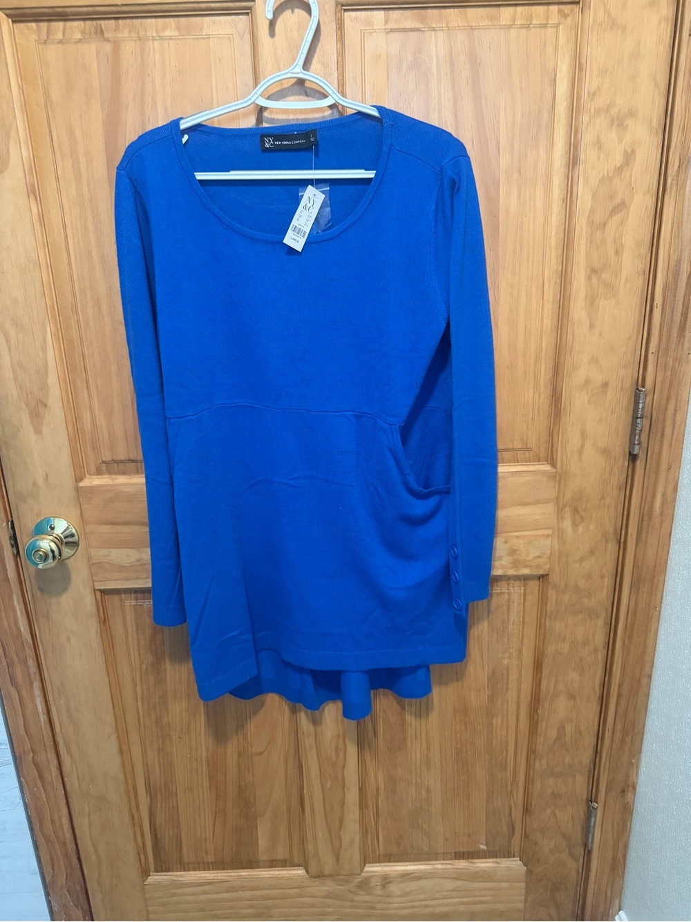 New York & Company Royal Blue Long-Sleeve Scoop Neck Tunic